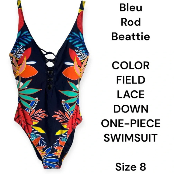 Bleu Rod Beattie Other - Bleu Rod Beattie multicolor one piece swimsuit COLOR FIELD LACE DOWN ONE-PIECE 8